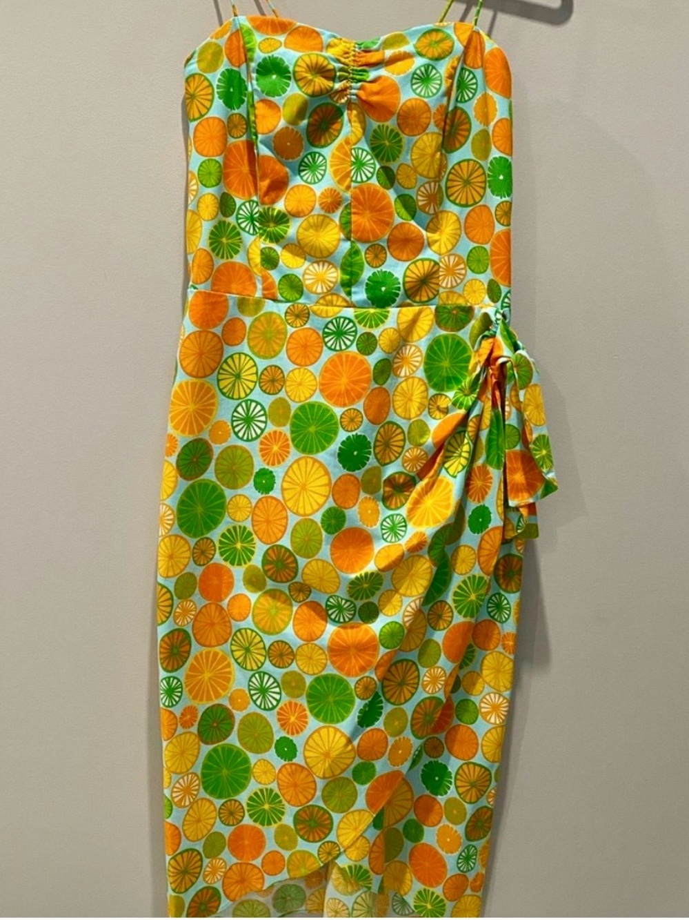 Bernie Dexter All Day Sarong Strapless Citrus-Print Dress Green, Orange & Yellow